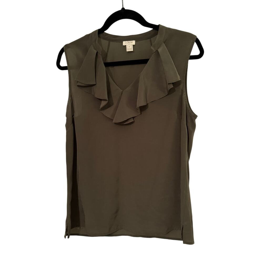 J.Crew Ruffle Green Blouse Tank - Size 10